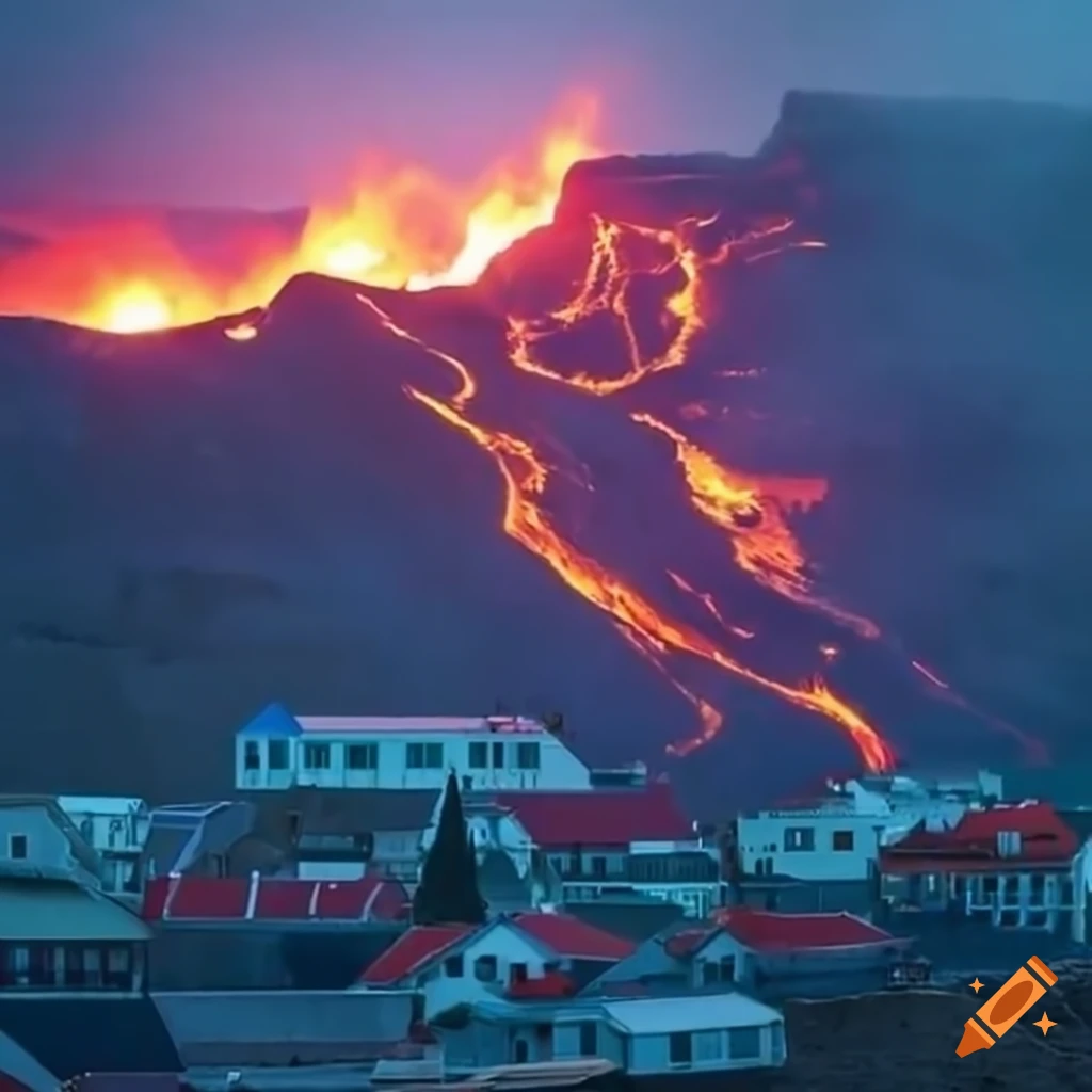 Evacuation of an Icelandic city due to a lava fissure opening near it