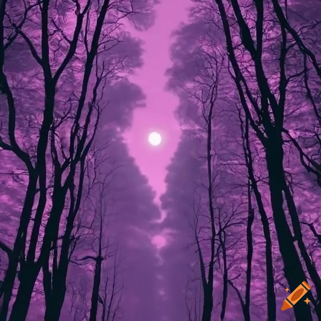 Astronaut walking through grove of colorful giant trees on alien planet