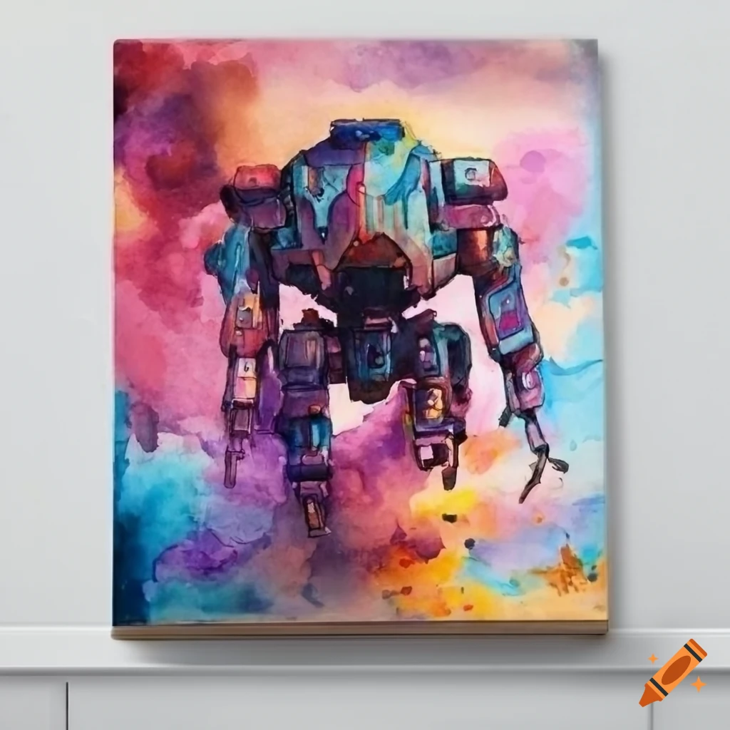 Floating canvas wrap with a stunning watercolor mech on Craiyon