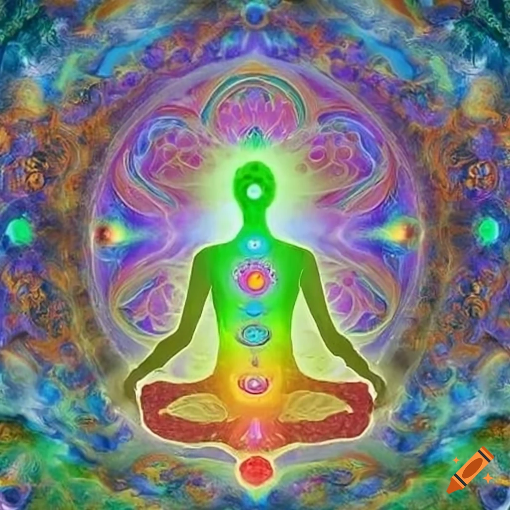Person with all chakras shown in colorful vibrant display