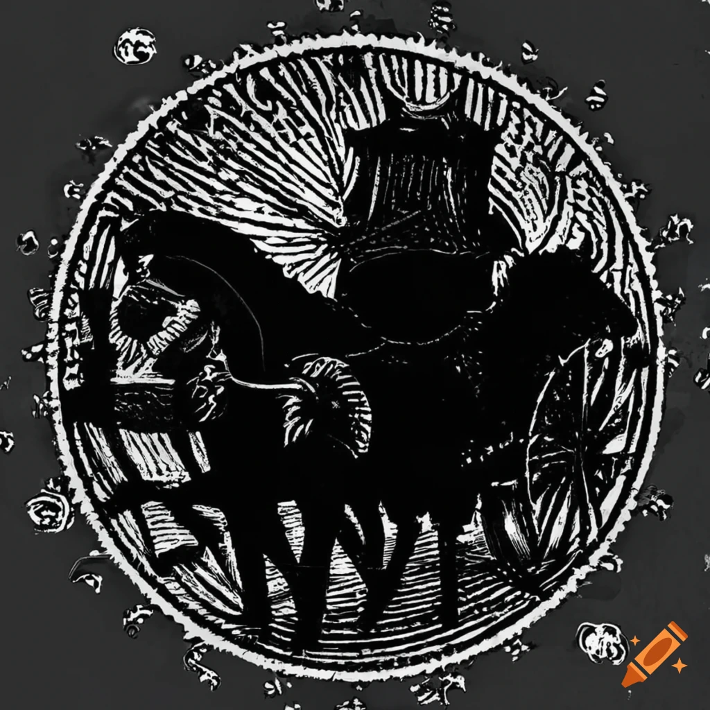 Black and white Tarot Card depicting the silhouette of a chariot