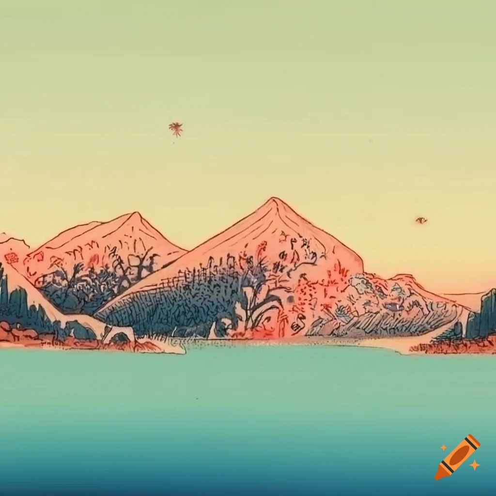 South of France landscape in ukiyo-e style
