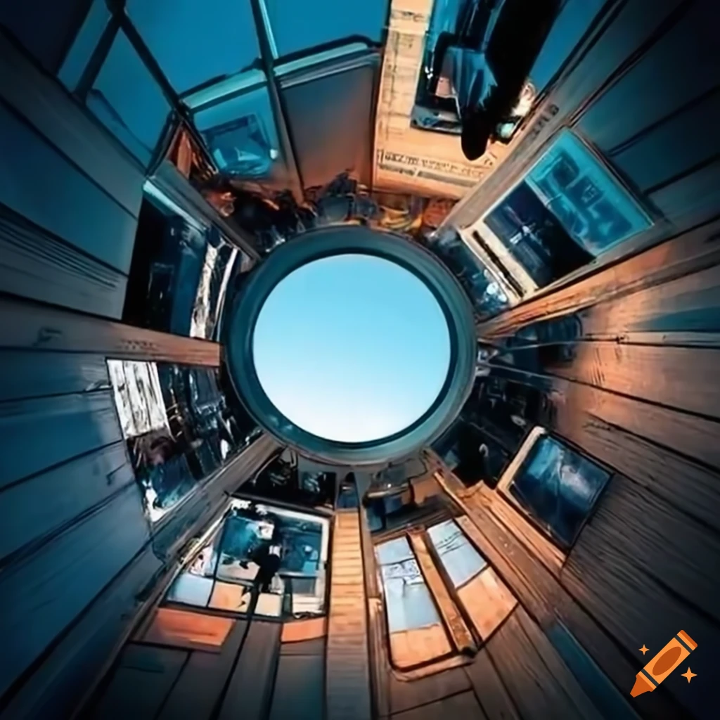 Mirror reflecting a camera crew filming behind it