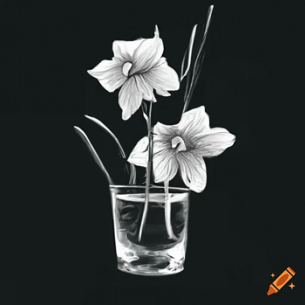 Narcissus plant growing from a glass of water on Craiyon