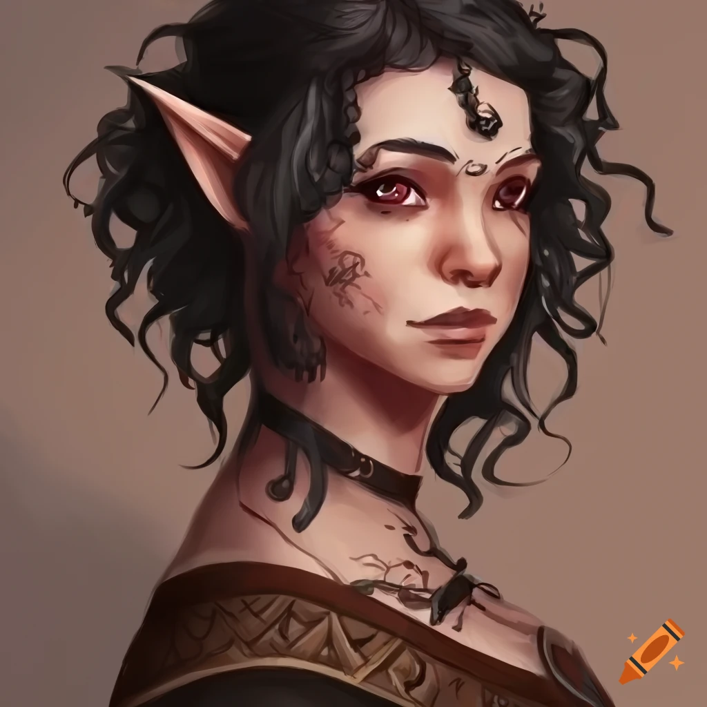 Half-elf cleric with tan skin and short curly black hair in white and ...