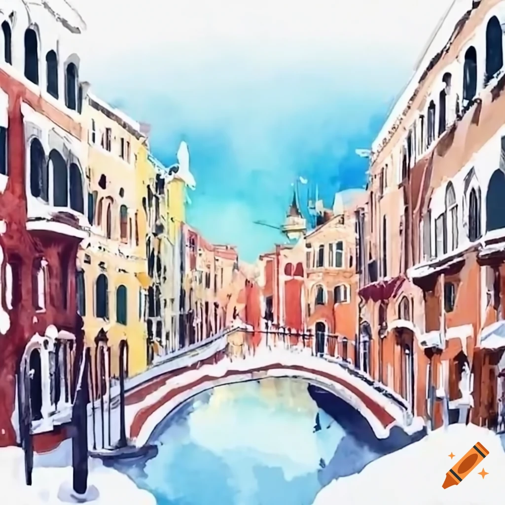 Venice cityscape on a snowy winter day
