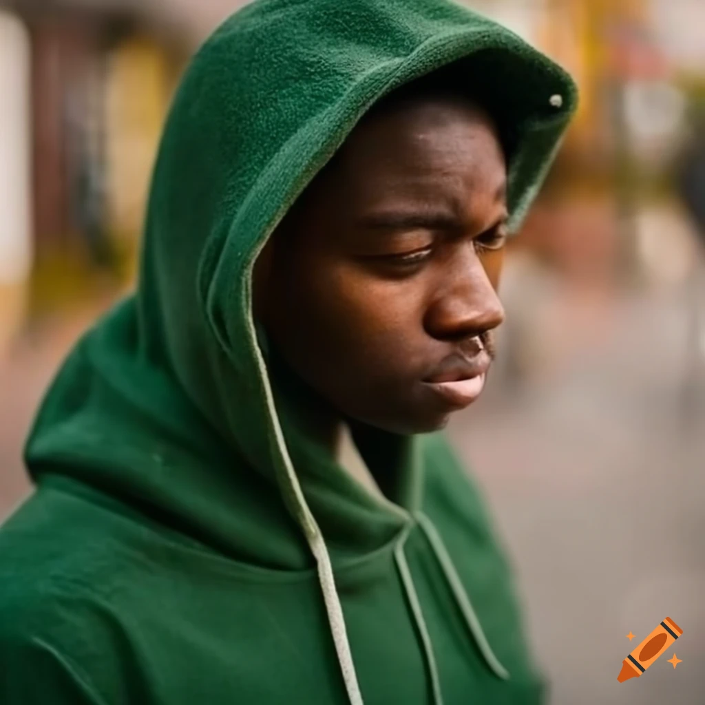 Black male in green hoody on the street