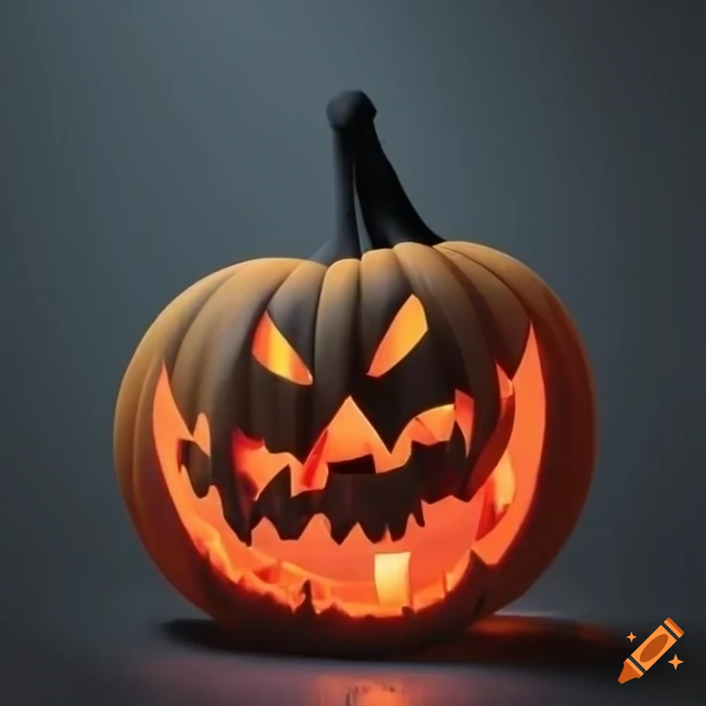 Halloween pumpkin glowing in the darkness on a black background