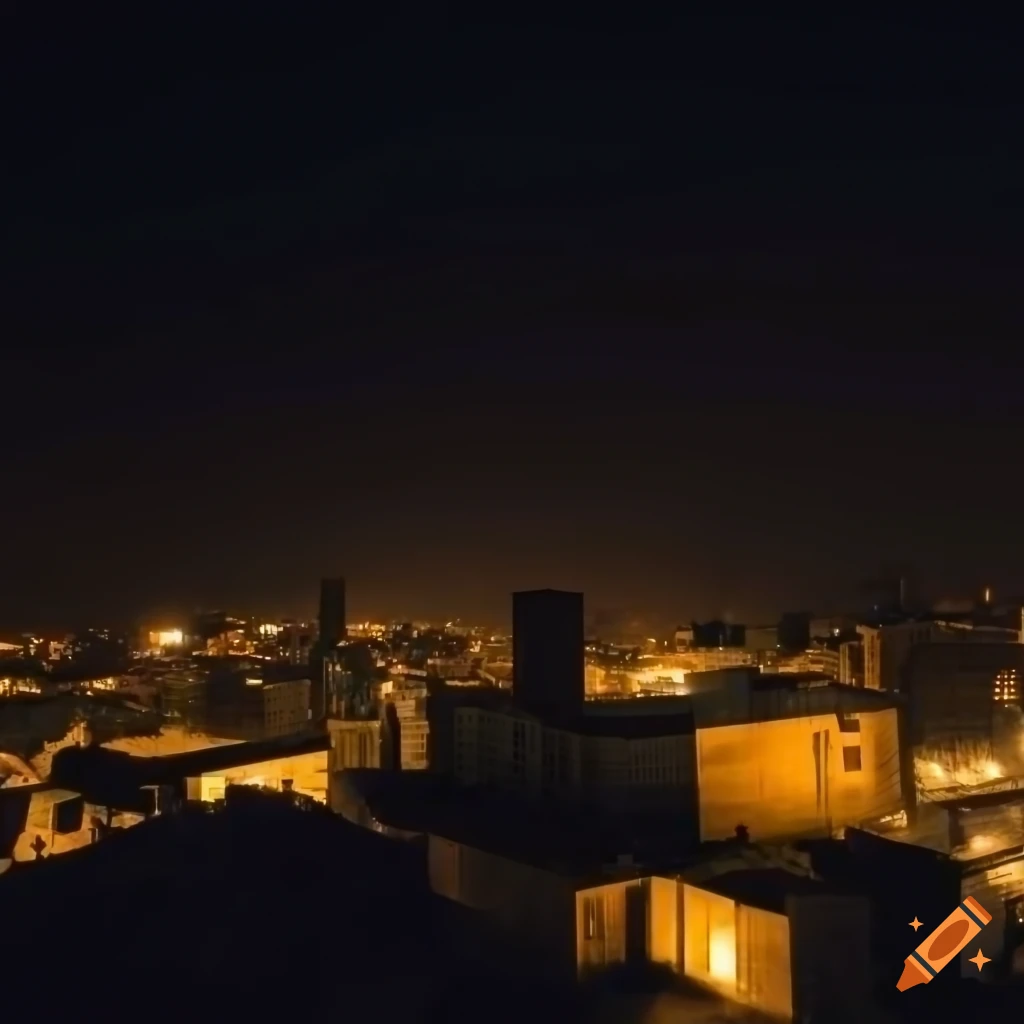 Cityscape view from a building top with a roof in a poor city