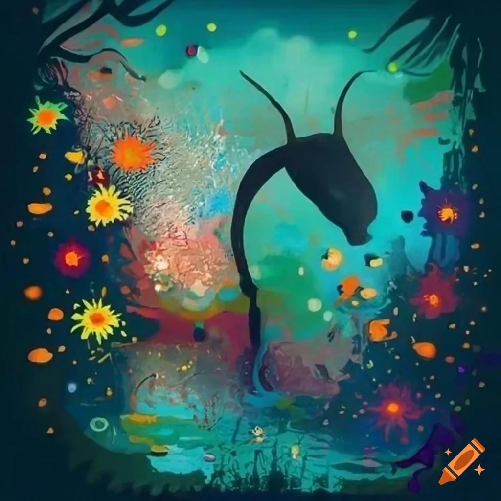 Abstract primitive art landscape cosmos animals
