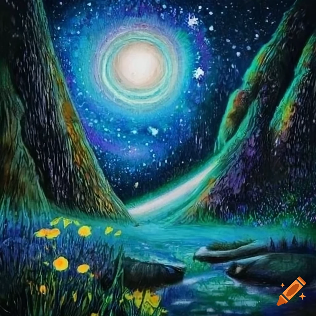 Siberian art landscape with cosmos and milky way