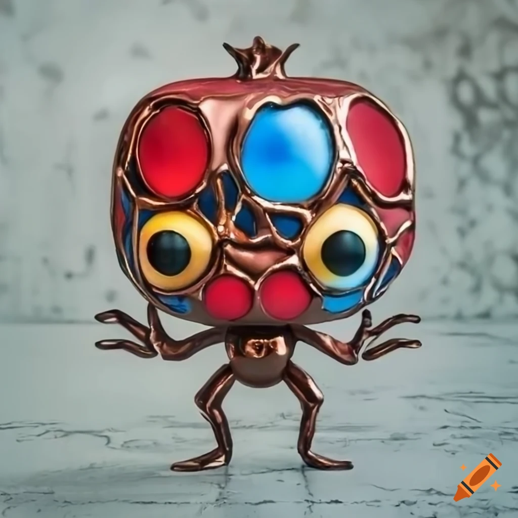 Funko Pop world figurines in spider stained glass design on copper plated pomegranate
