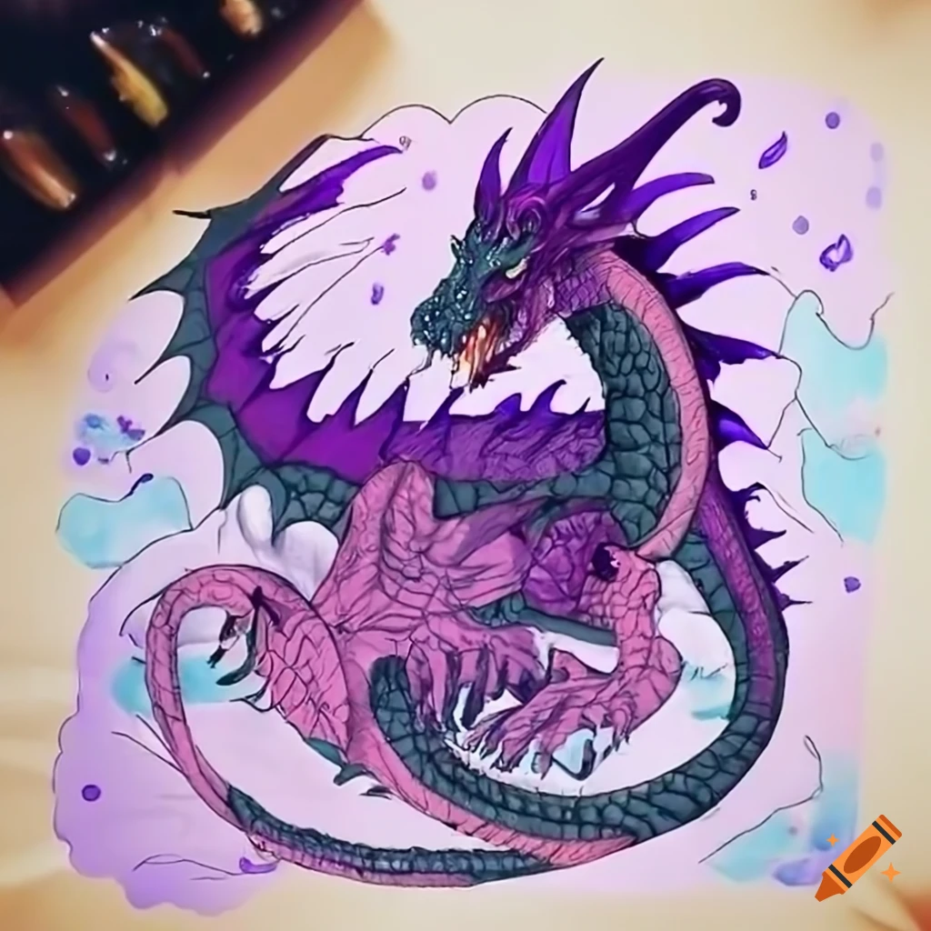 Purple dragon surrounded by electricity