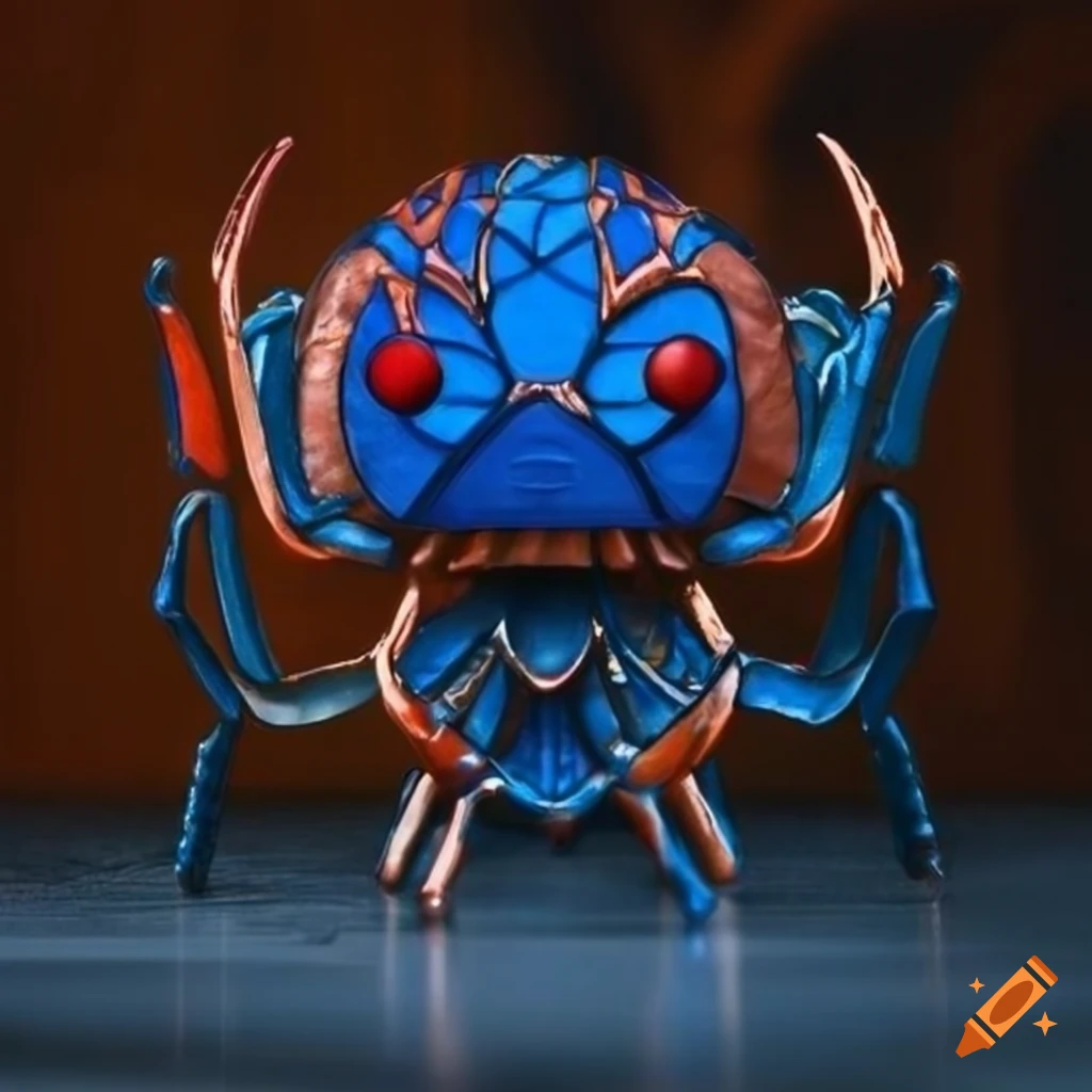 Funko Pop inspired Spider tribal stained glass sculpture on dark wood background