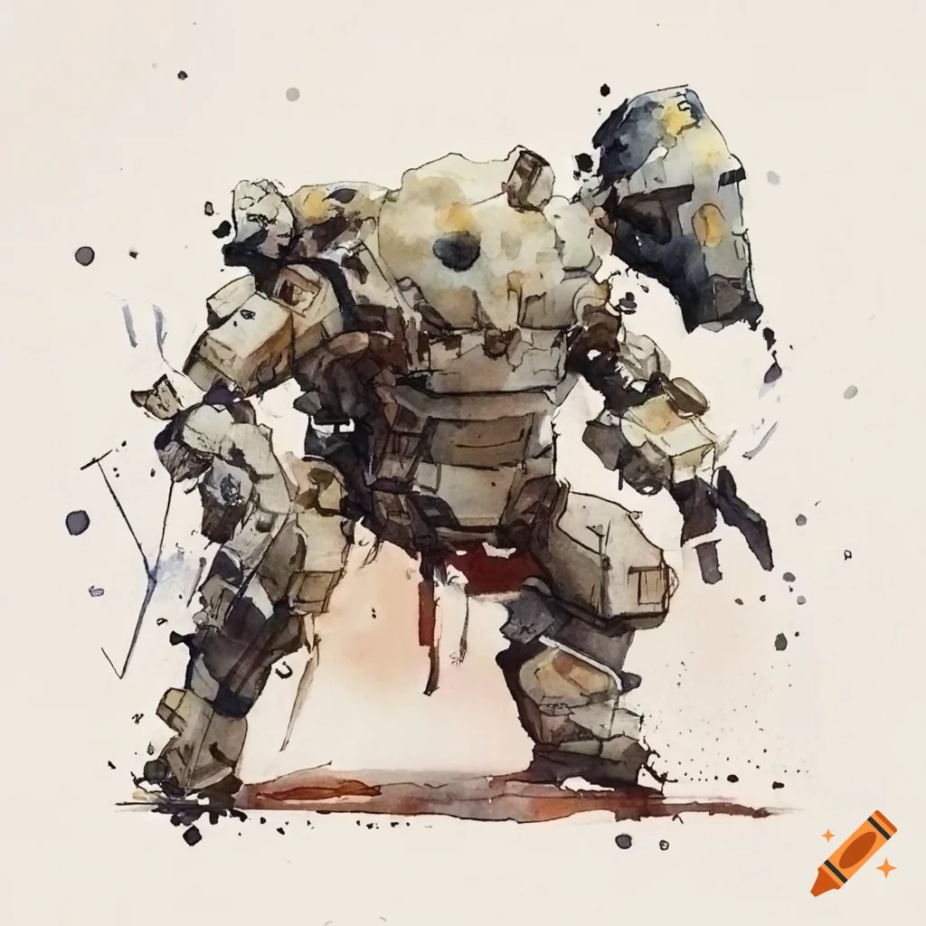 Beautiful watercolor of a Norwegian Mech Zatoichi
