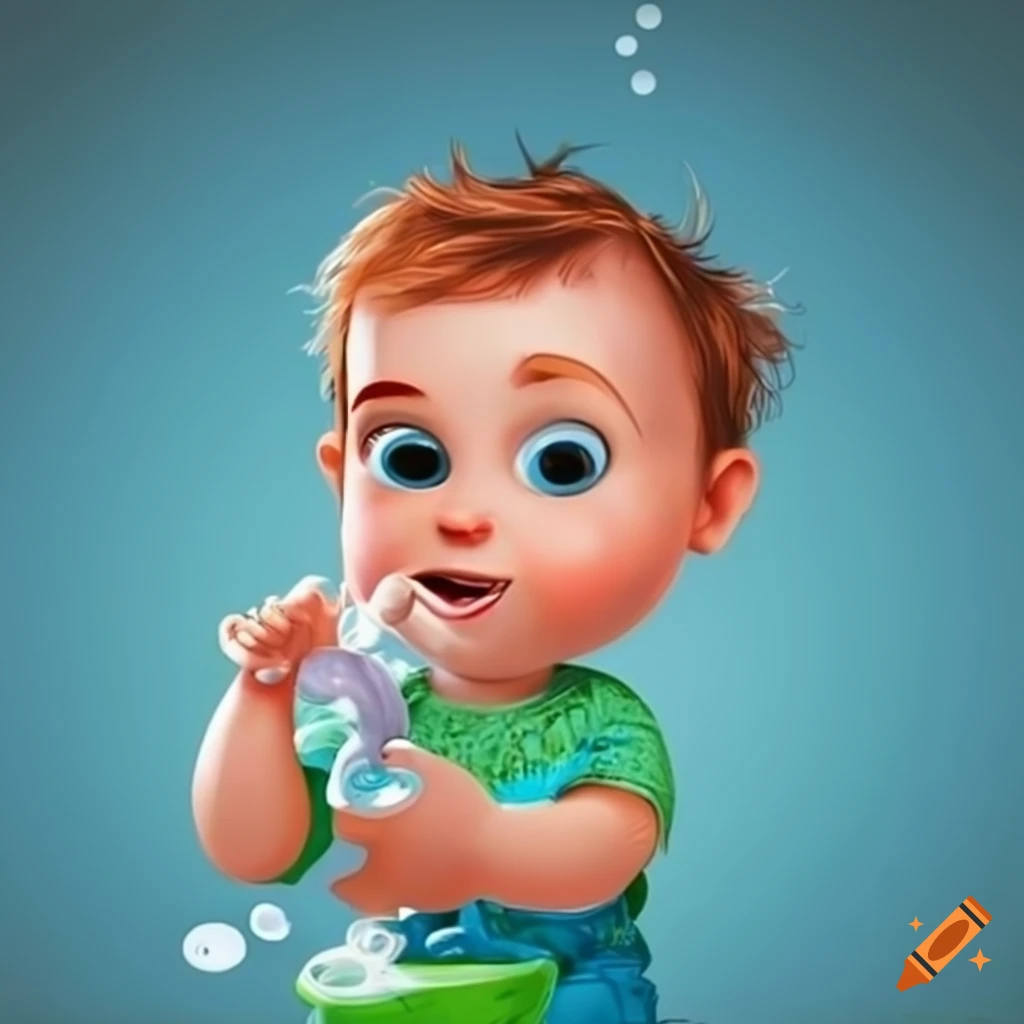 Cartoon toddler washing hands in a playful style