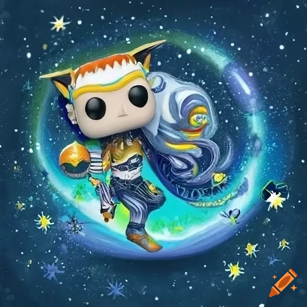 Funko Pop world in colored pencil style with tribal ancient art elements