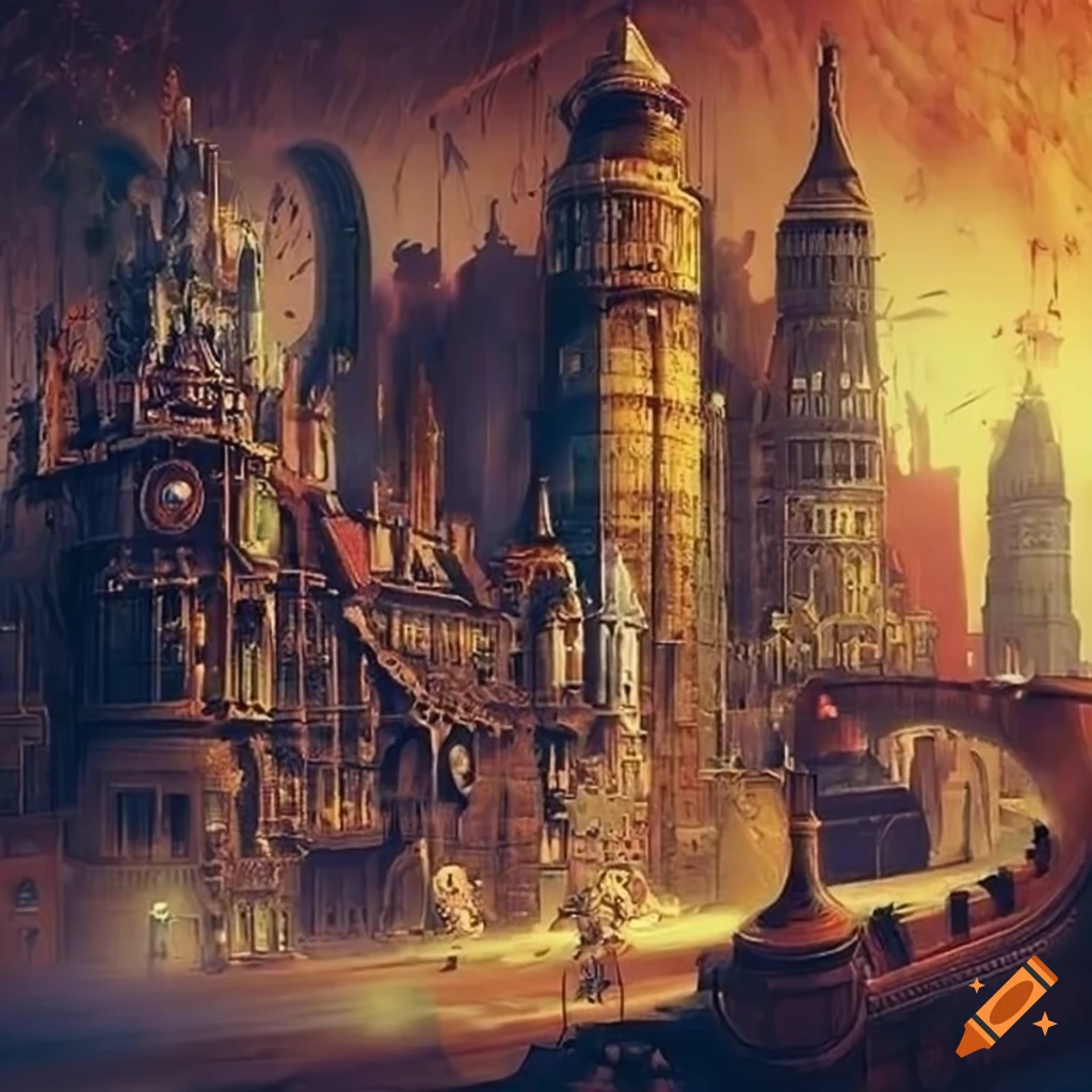 Steampunk city filled with inventors and discoveries on Craiyon