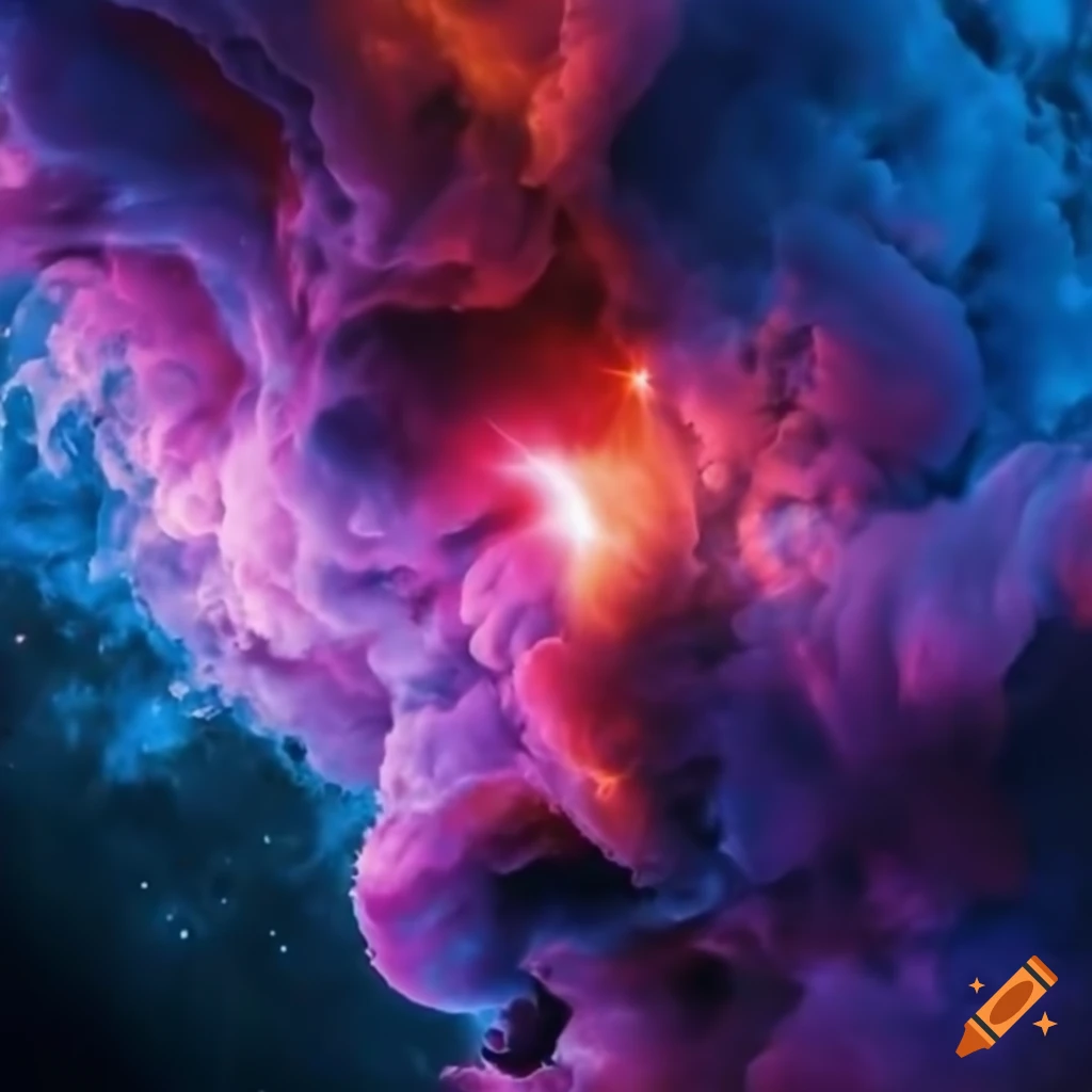 Explosion of cosmic smoke clouds originating from a central point