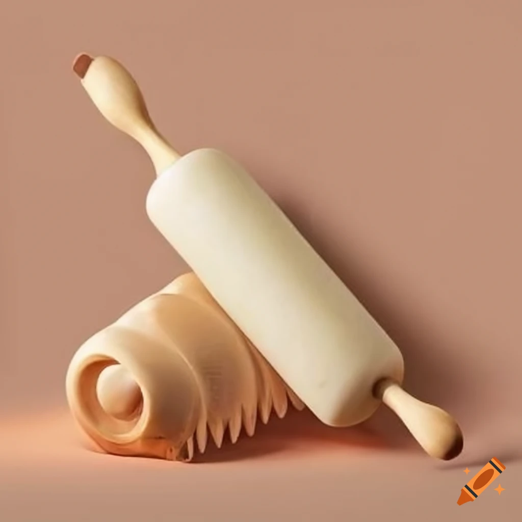 Rolling pin rolling out tan dough