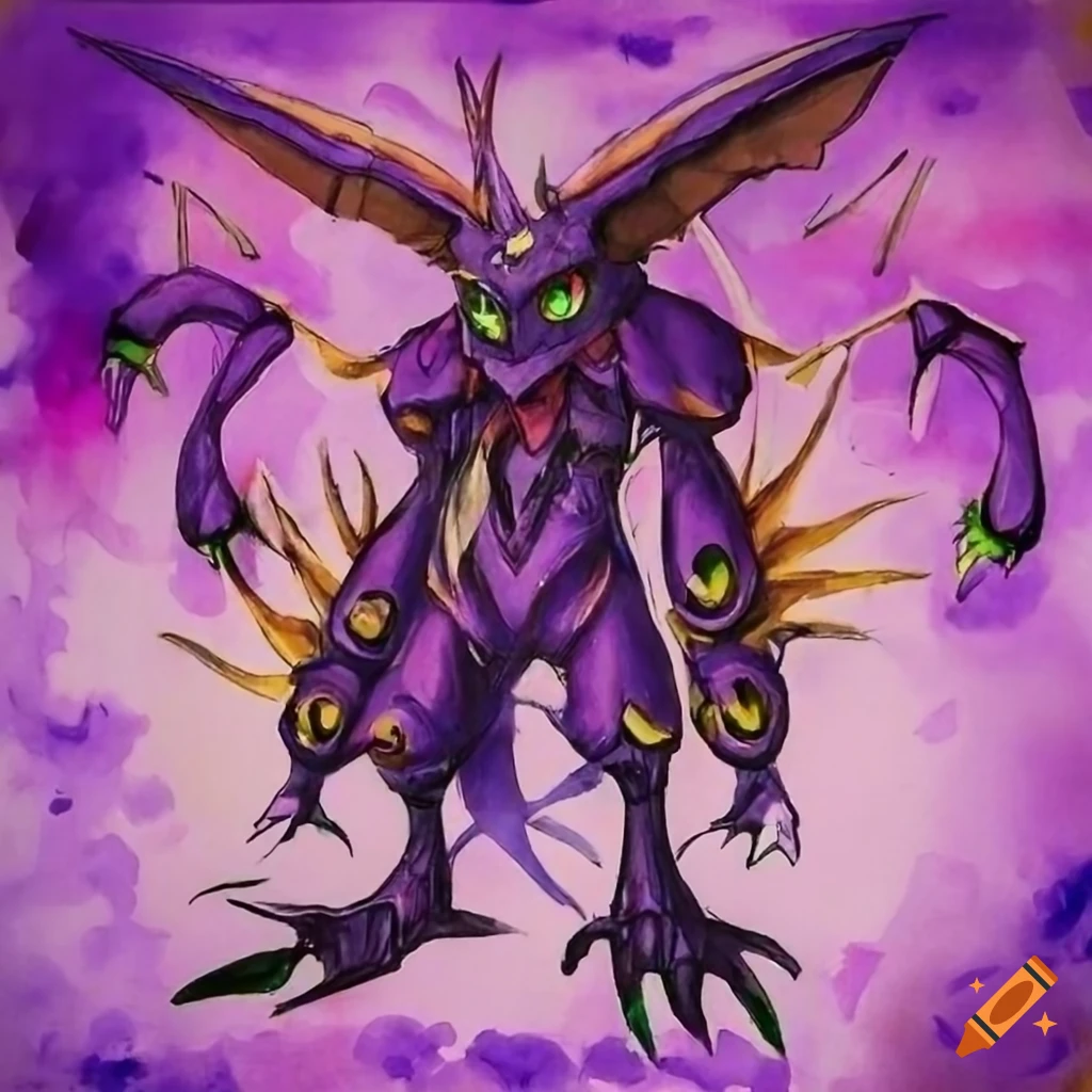 Impmon character concept art in ink and watercolor by Yoshitaka Amano