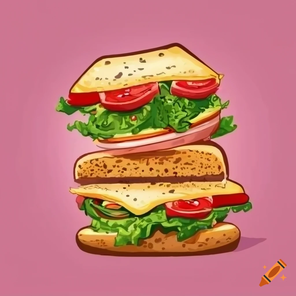 Cartoon illustration of a croque monsieur sandwich with salad