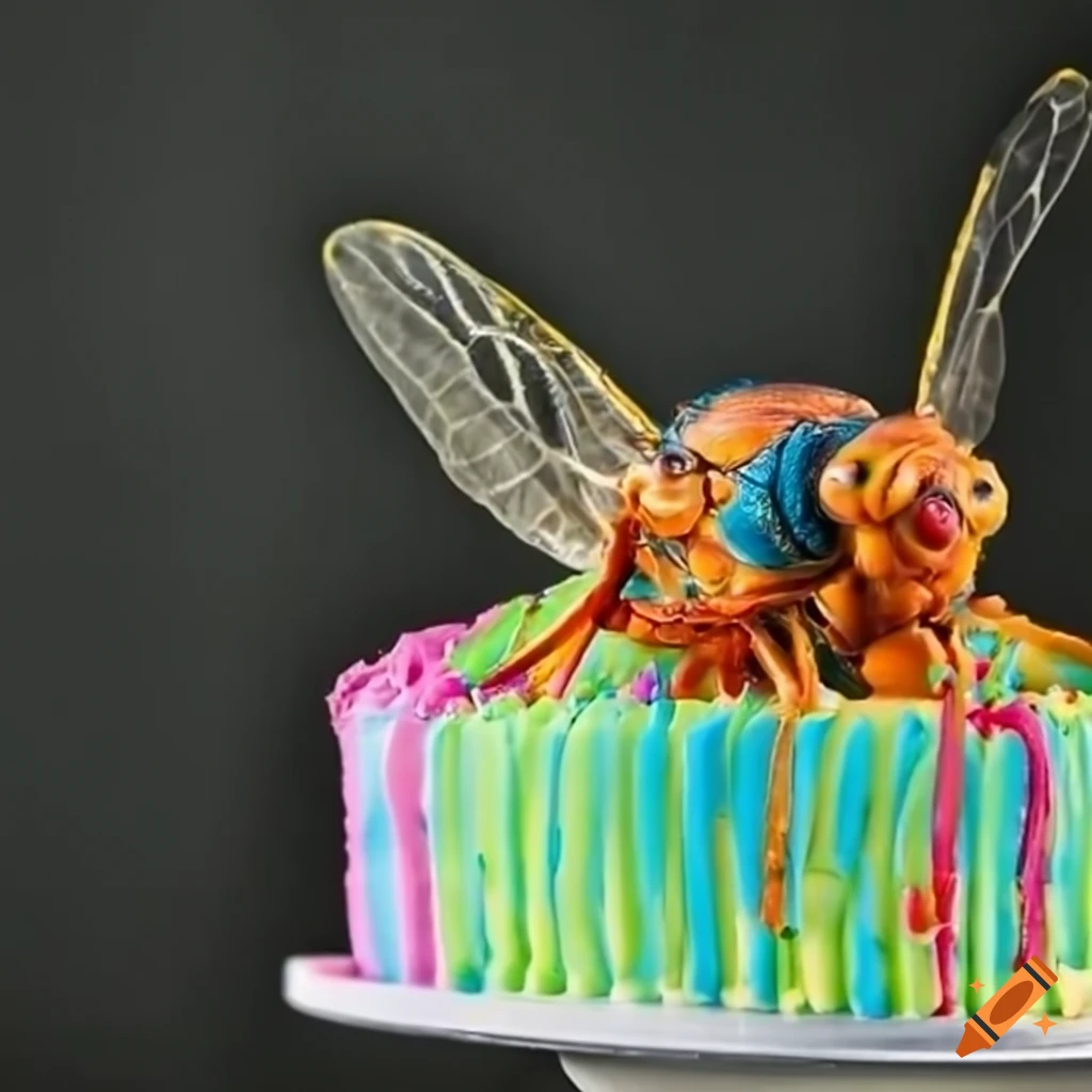 Colorful cicada-themed cake for an entomologist's birthday celebration