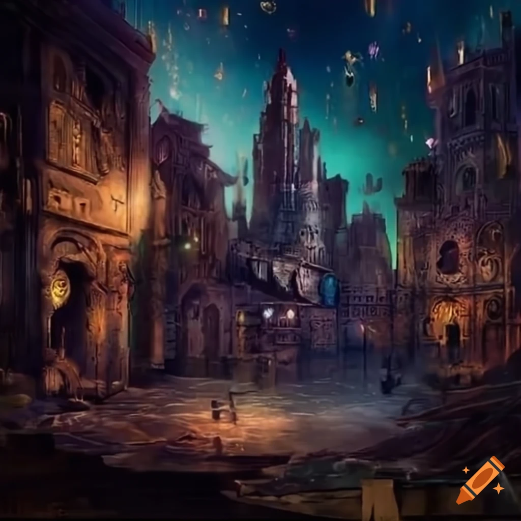 Steampunk city with giant metal ant and explorers finding hidden ...