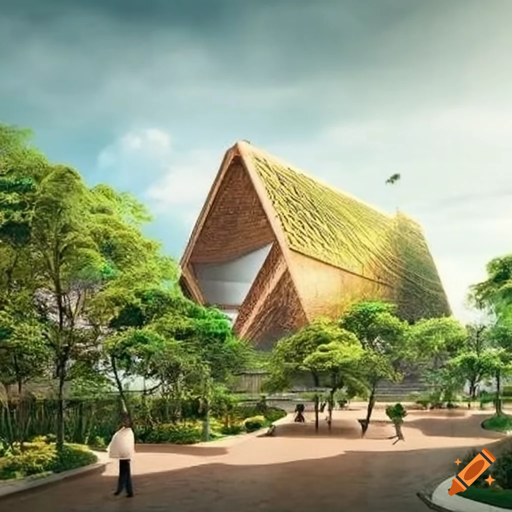 Green suburban center with sustainable and Burmese architecture public square