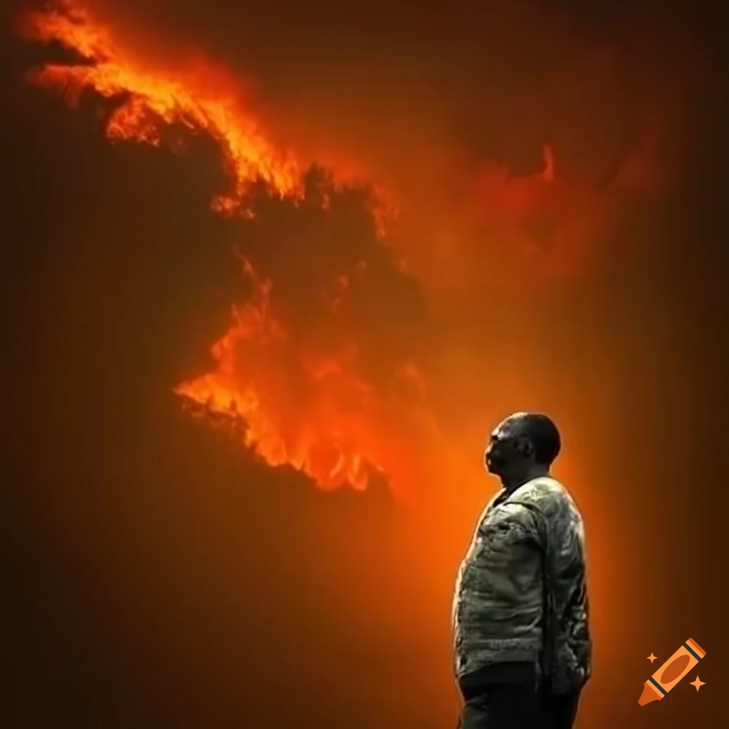 Man fighting wildfires in action