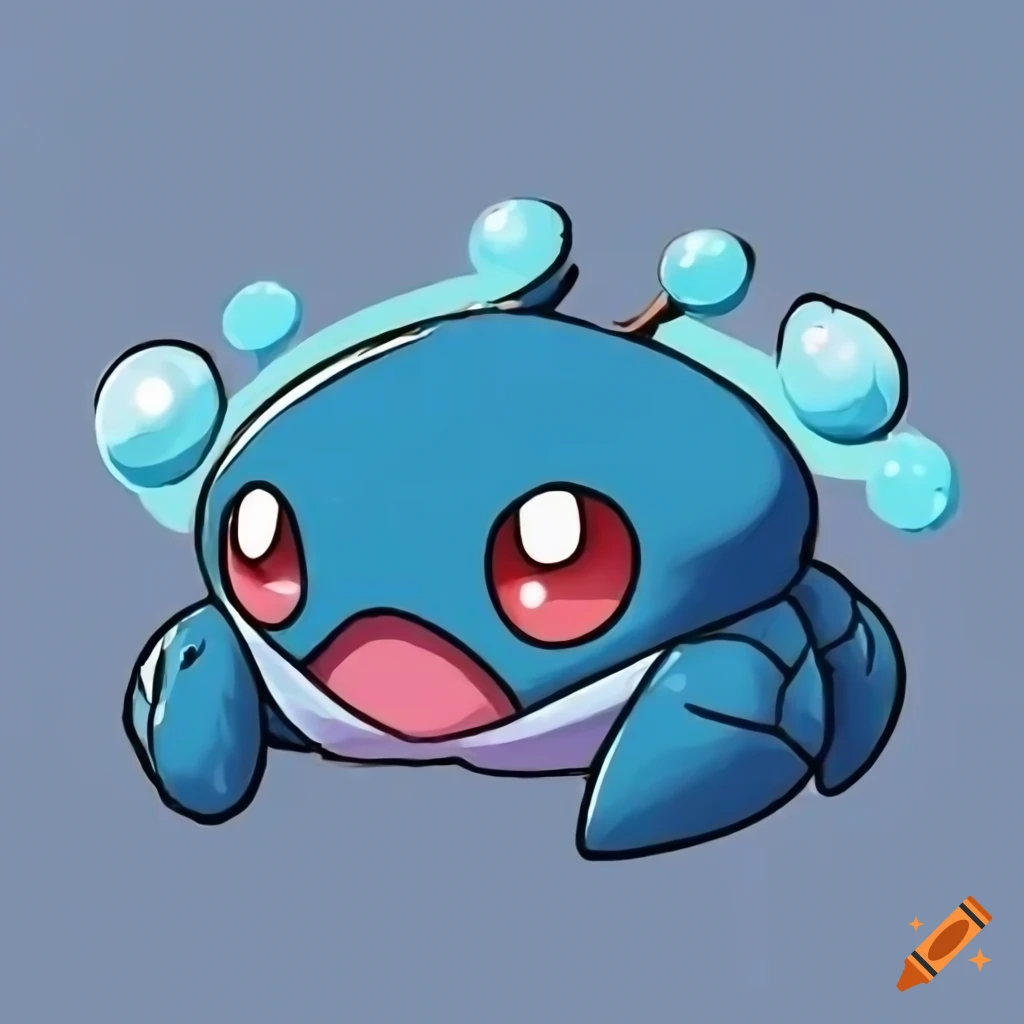 Blue water-type cute chibi Pokémon with bubbles