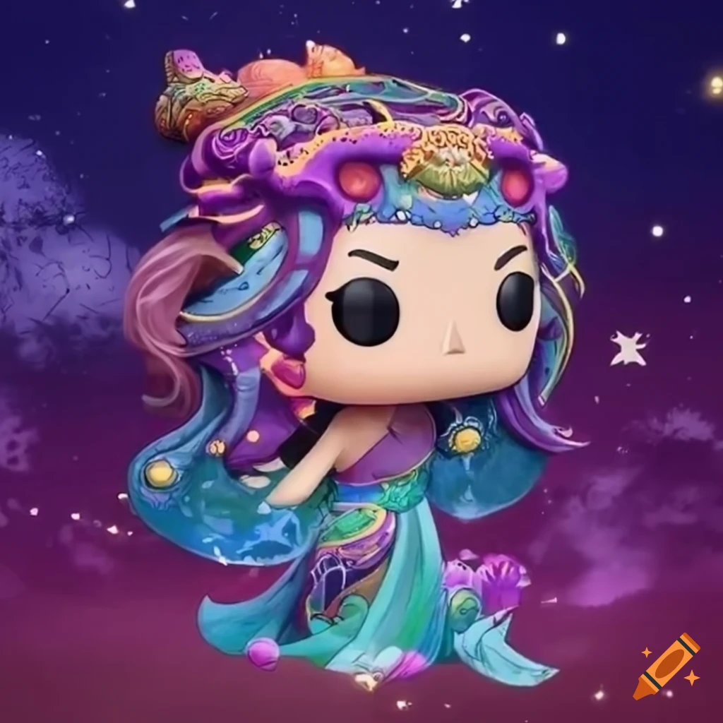 Funko Pop style tribal ancient art landscape with milky way animals