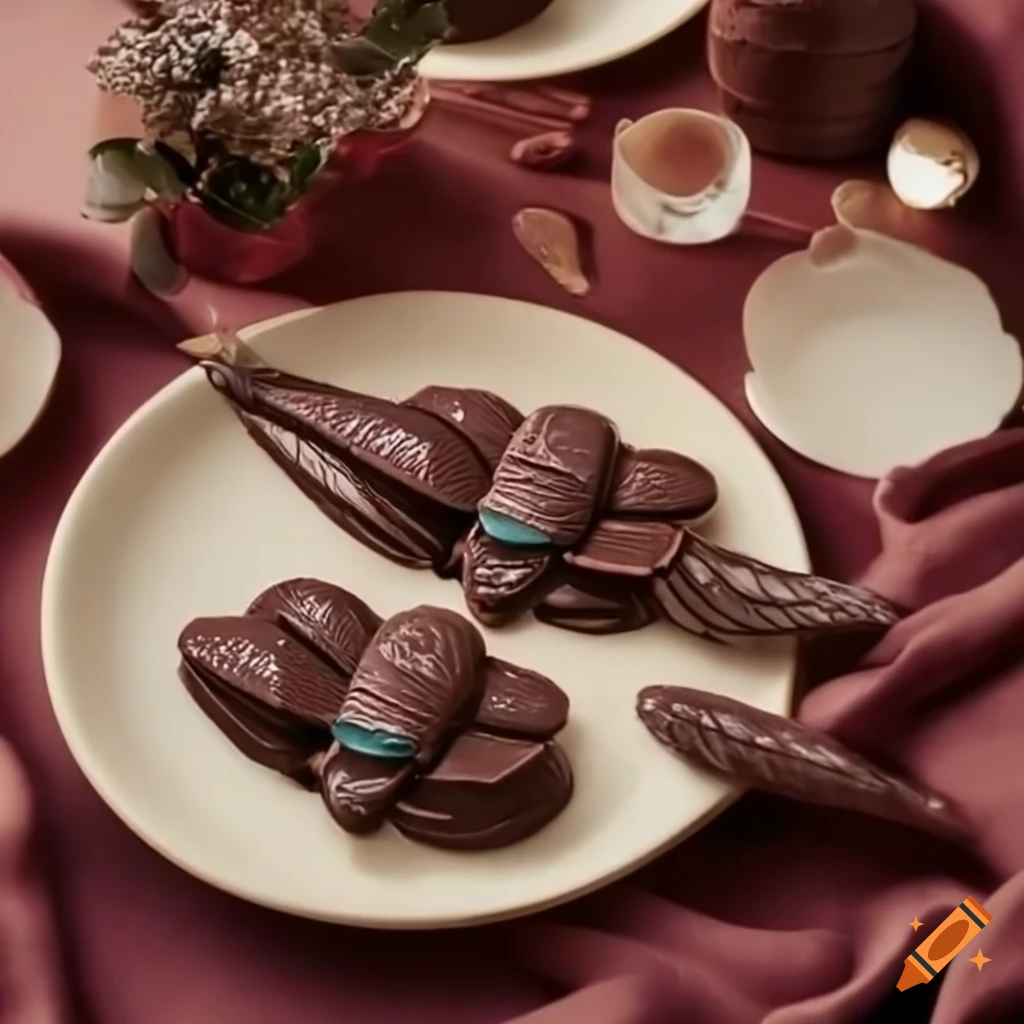 Table setting with Cicada shaped chocolates