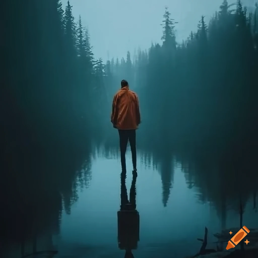 Lonely man searching under Peyton Bridge Oregon in the rain