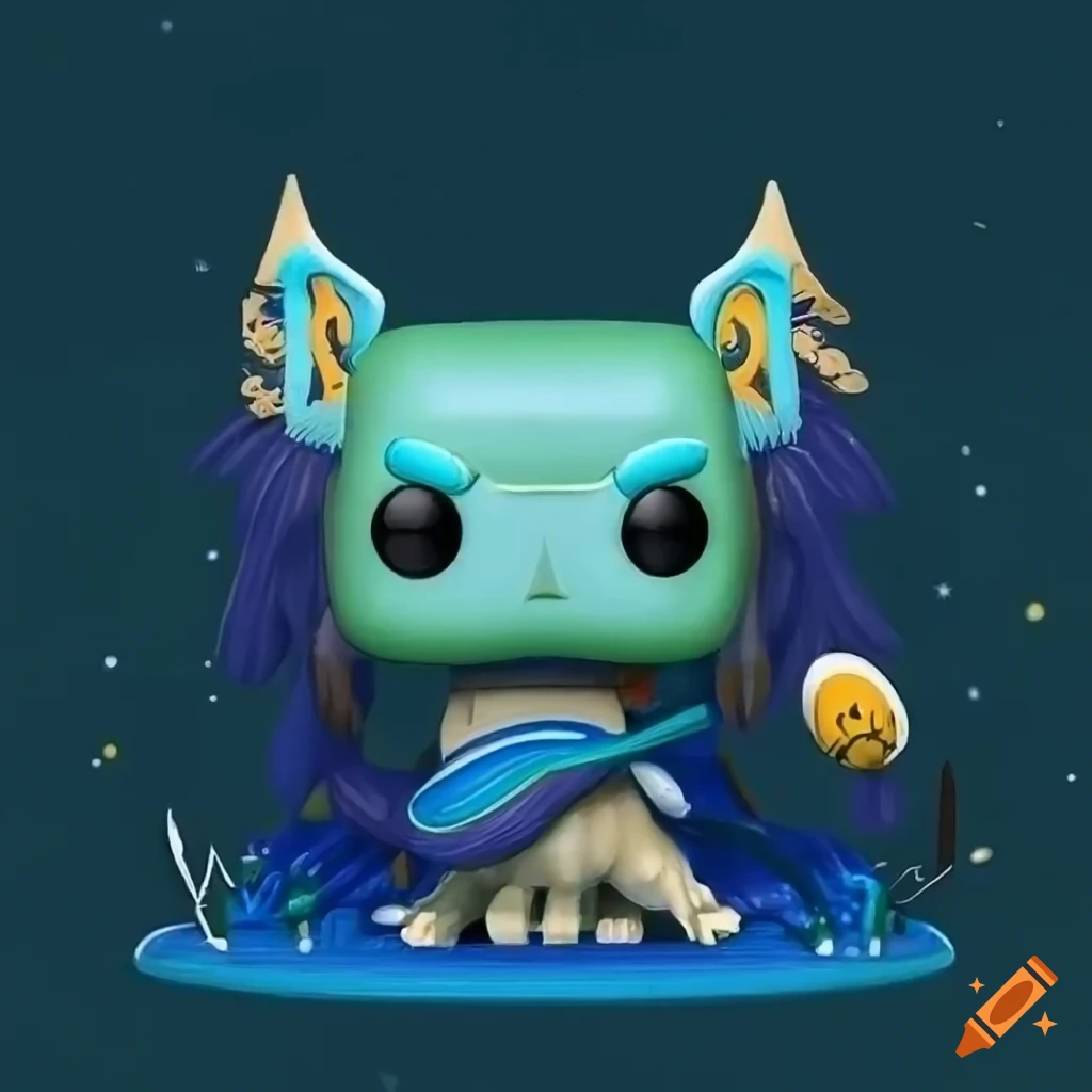 Funko Pop style tribal ancient art landscape with cosmos and milky way animals