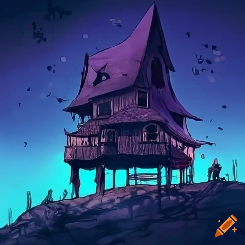 Witch house atop a hill on Craiyon