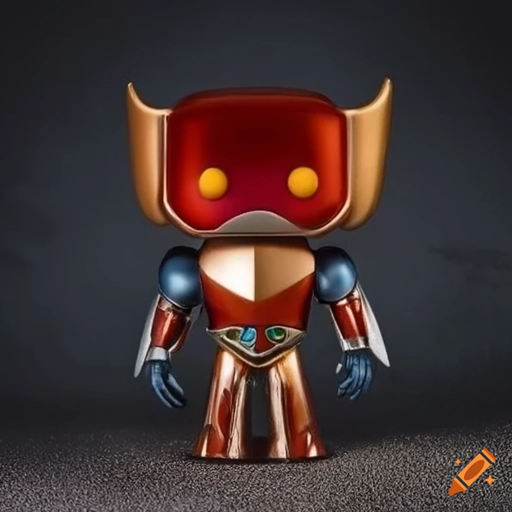 Funko Pop figurine of UFO Robot Grendizer on dark lavish cement background