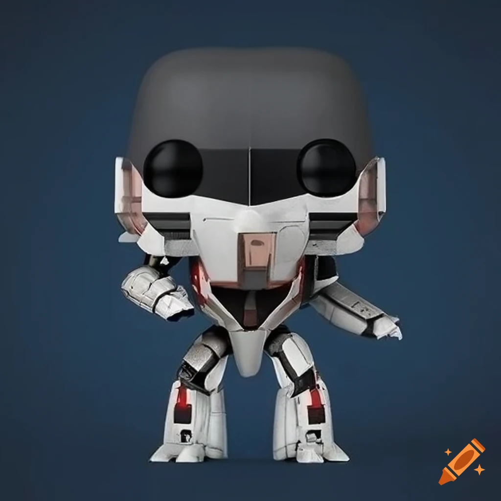 Funko pop Robotech-Macross VF-1 jet mecha figurine on dark blue cement background