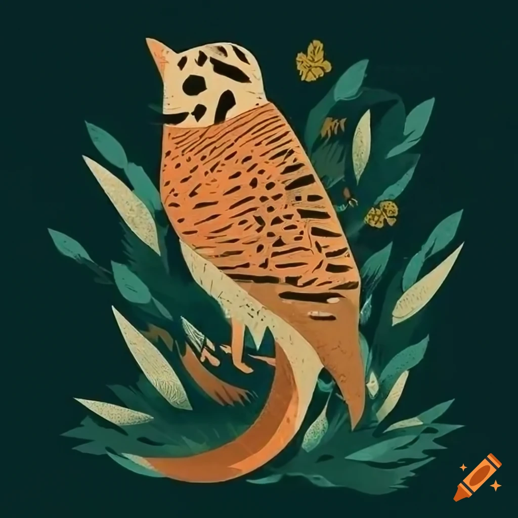 Intricate color woodcut of a wildlife sanctuary by Charley Harper in 8k Ultra High resolution