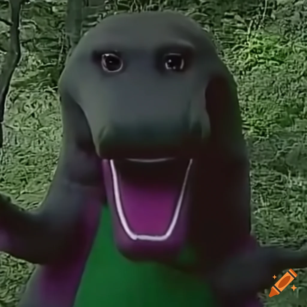Barney the dinosaur as a cryptid in trail cam footage