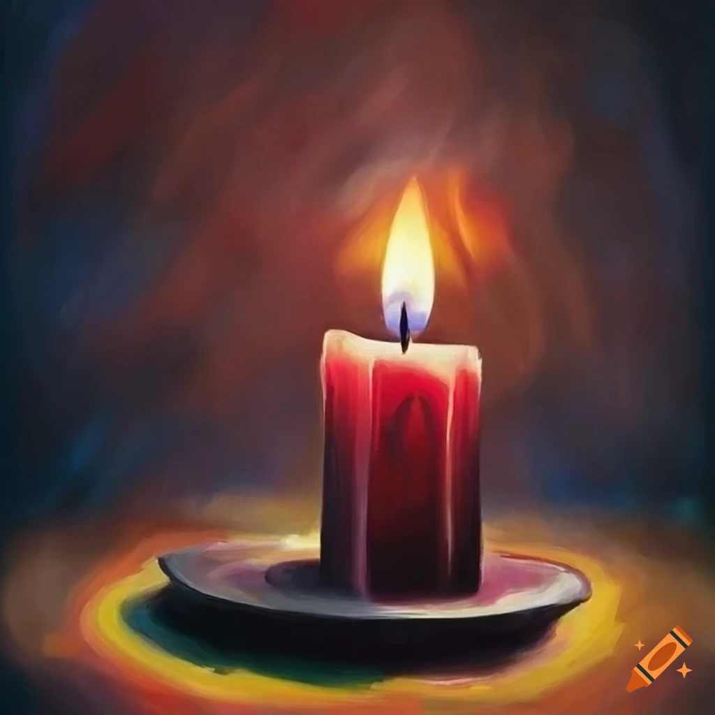 Stunning Pastor oil painting of a flickering candle with intricate geometric patterns on the flame