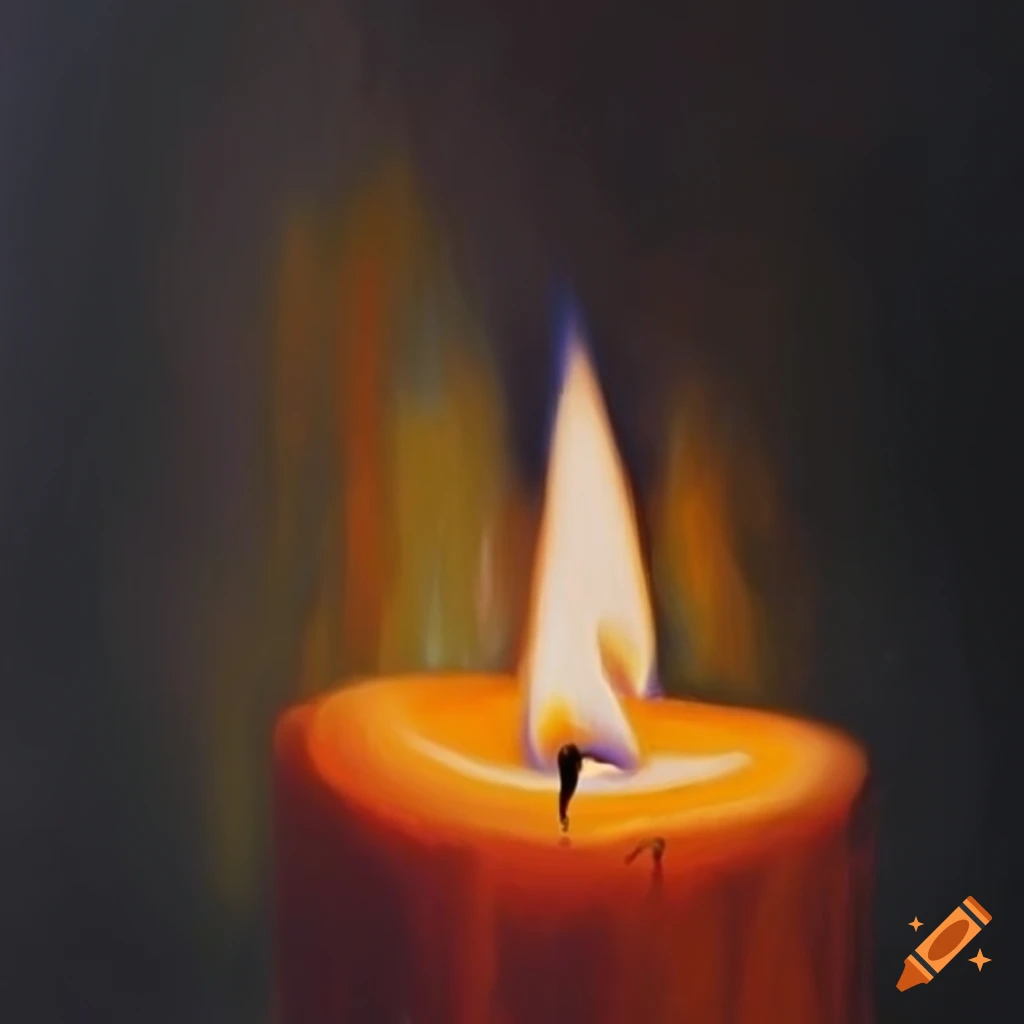Oil painting of a flickering candle in darkness with abstract flame design