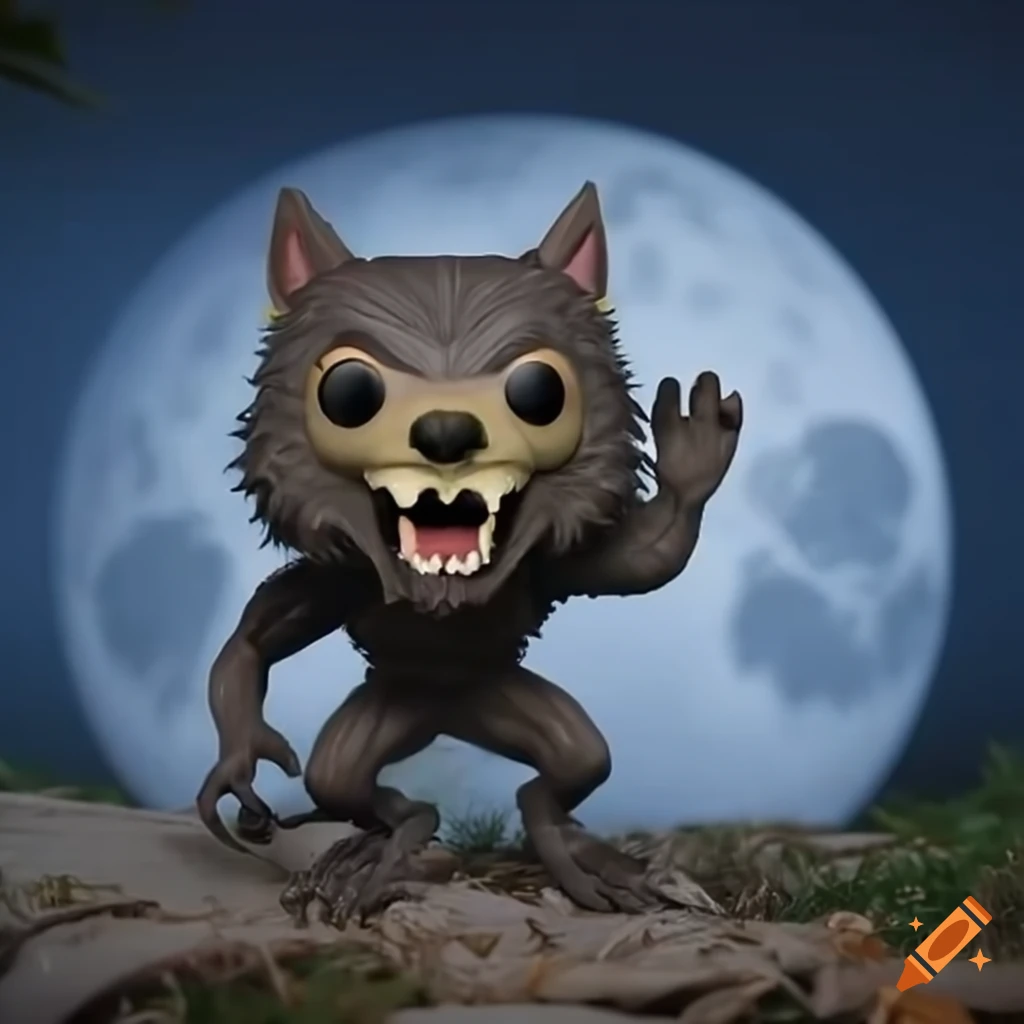 Funko-pop werewolf under a full moon