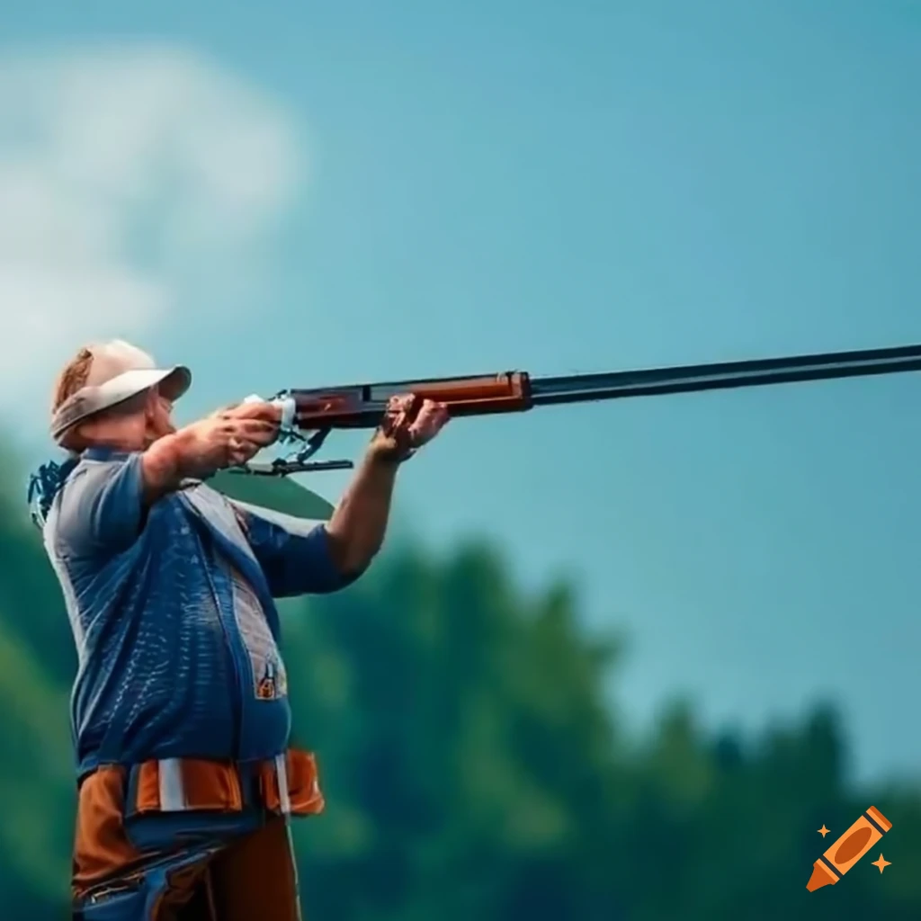 Traditional skeet shooting competition with clay pigeons against a blue sky