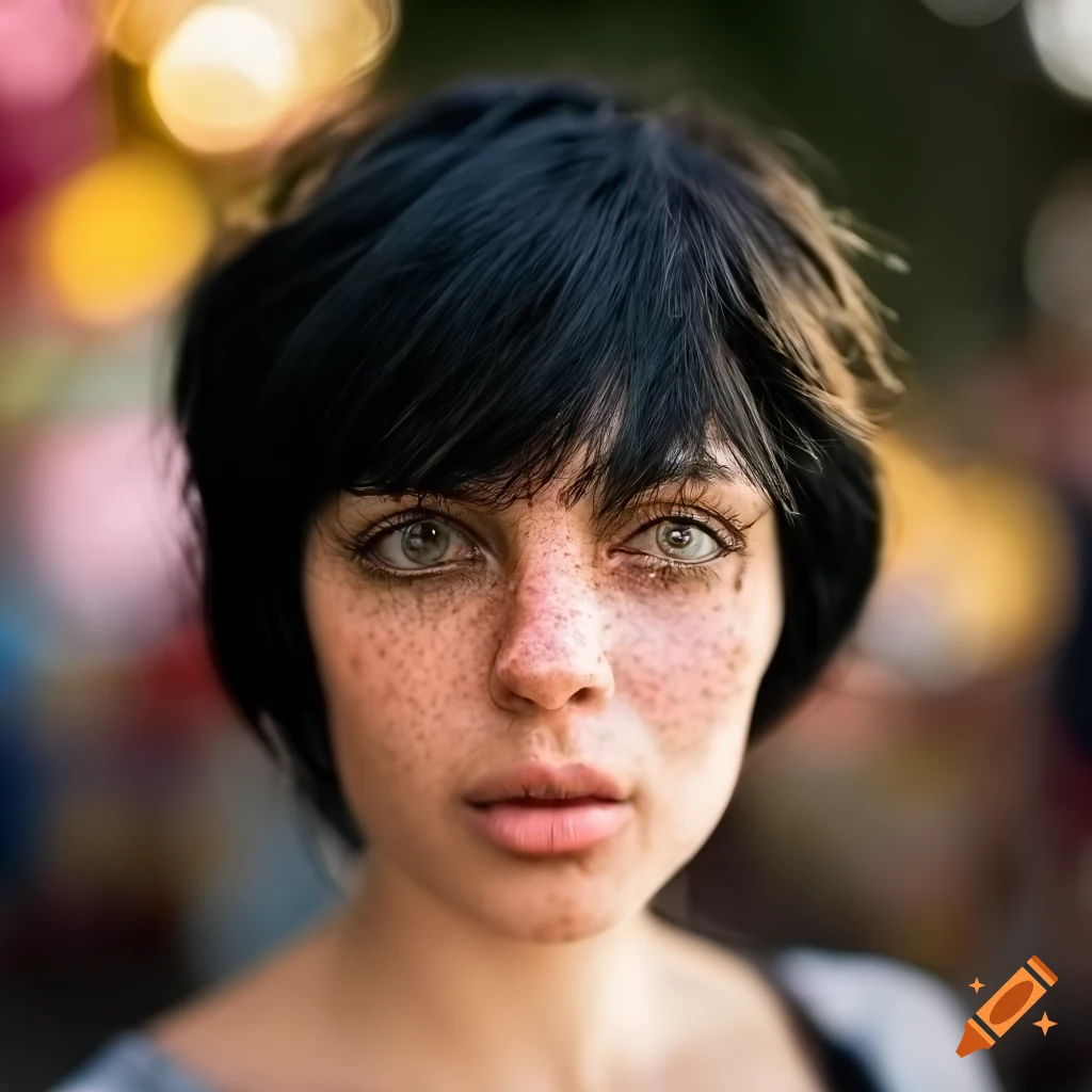 Alien woman with freckles walking in a farmer's market