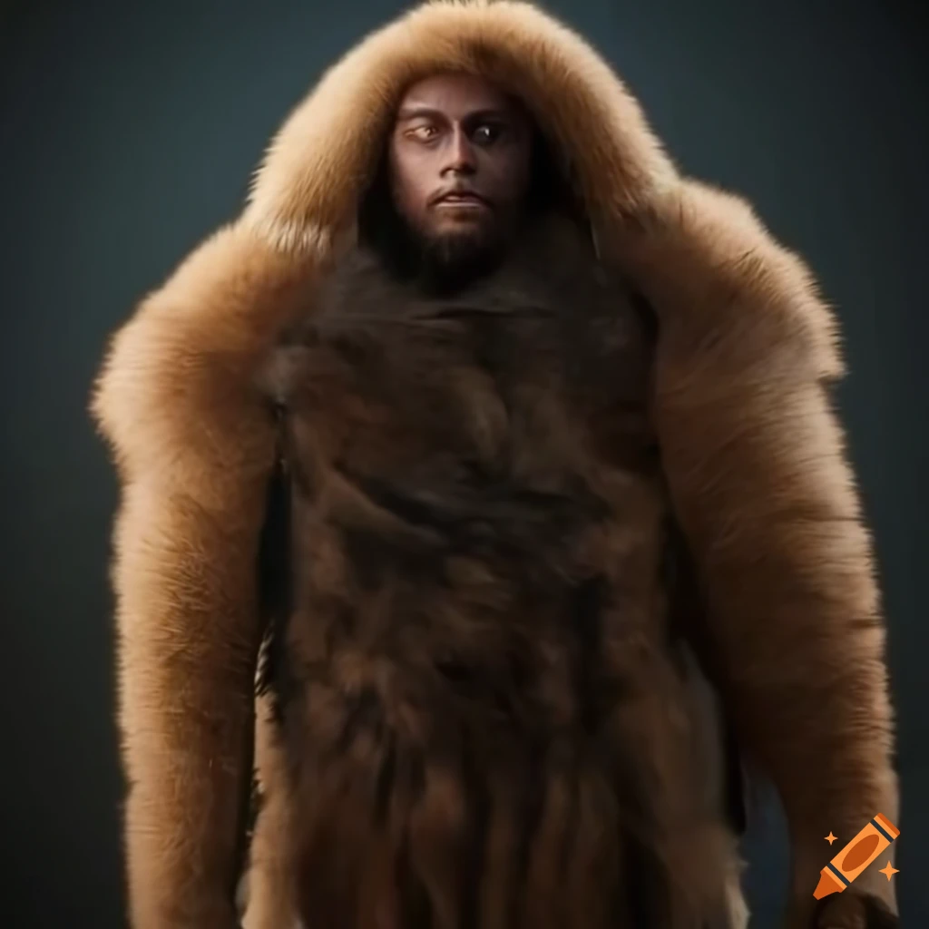 Far Cry Primal themed portrait of Stilgar in primitive furs on a dark background with bokeh, inspired by Dune 2021 and Dune 2024