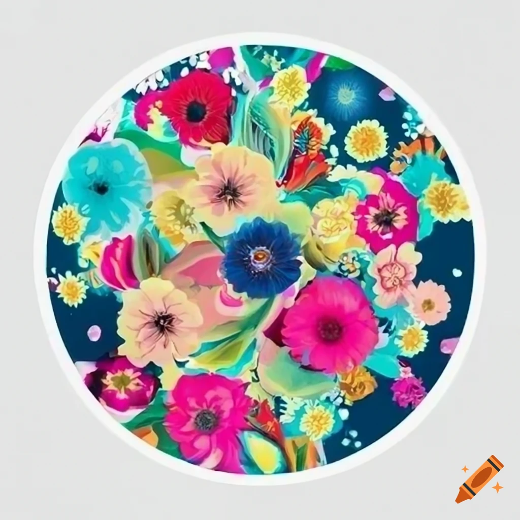 Set of 12 colorful and simple floral stickers on white background
