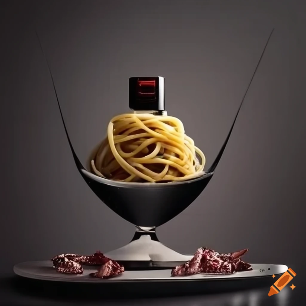 Spaghetti Carbonara dish with Prada Luna Rossa Carbon perfume in the background
