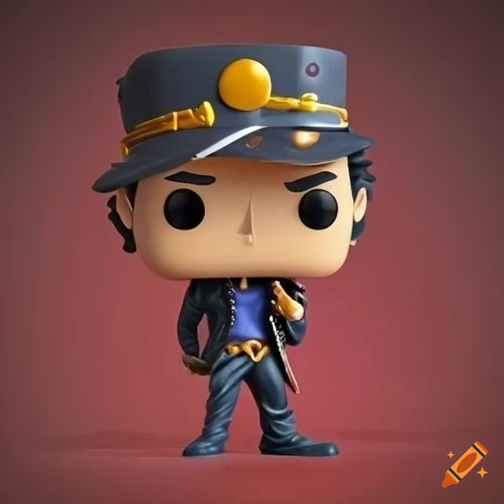 Funko Pop figurine of Jotaro Kujo on red concrete background