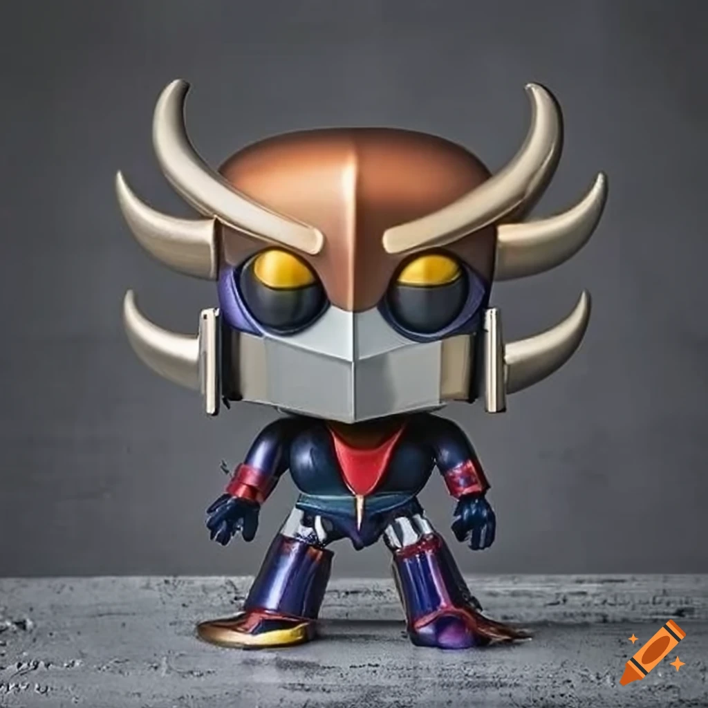 Funko Pop figurine of UFO Robot Grendizer on dark lavish cement background